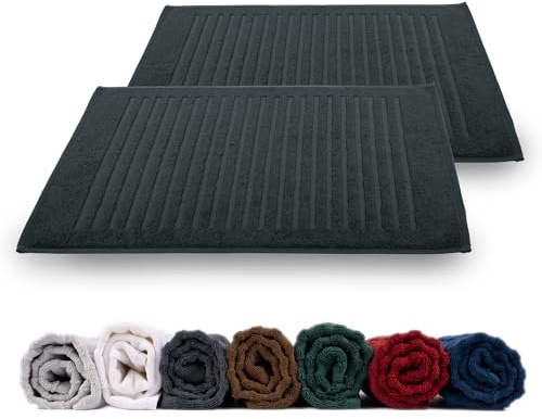 Rinsl Duschvorleger Badvorleger 2er Set | 100% Baumwolle Frottee (Anthrazit Grau, 50 x 70 cm 2er Pack)