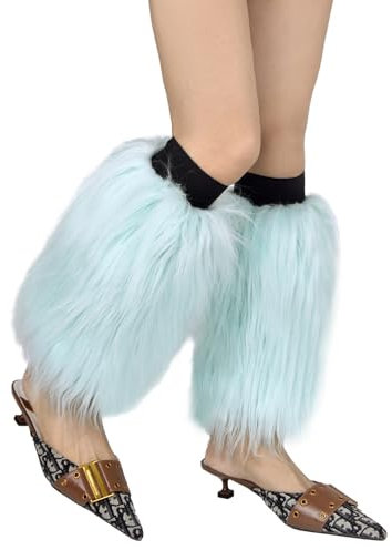 Reyox Damen Stulpen aus Kunstfell, Flauschige Beistulpe, Plüsch Stiefelüberzüge Grün 35 cm