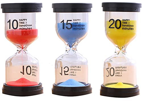 Hourglass,sand timer,3 Pcs Hourglass 10/15/20min Sand Clock Sandglass Hourglass Timer School Kids Game Decor Egg Boiler Timer Kids Timer(Size:4x9.5cm,Color:Red+Blue+Yellow)