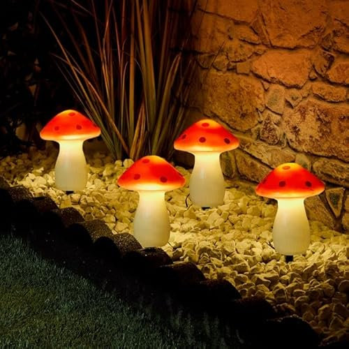 Pack of 4 Mushroom Stake Solar Light Waterproof Mushroom Stake Solar Light for Garden Yard, lawns, Wedding Party Decoration