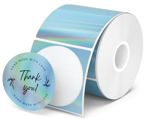 MUNBYN Blau Laser Thermo-Etiketten 50x50mm 400 Stück runde Etiketten Selbstklebend bedruckbare Thermo-Aufkleber für Logo Preis Adresse Danke Aufkleber wasserfeste personalisierte