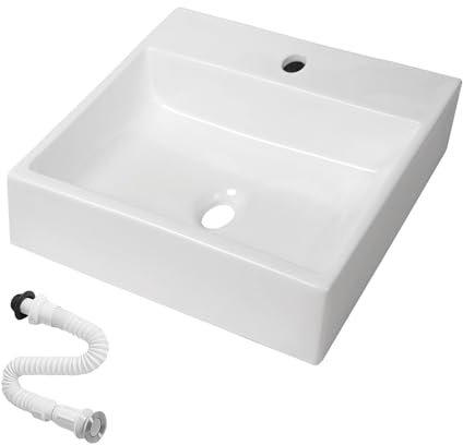 MAGIC SELECT Lavabo in Ceramica, Lavabo da Appoggio Bianco, Lavabo Sospeso Bagno Antimacchia, Facile da Pulire con Attacchi Standard. Ideale per Cucina o Bagno. (32x29x11 CM)