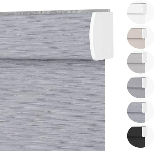 BERISSA,Blackout Roller Shades for Windows,Free-Stop Cordless Roller Blinds,Striped Jacquard Blackout Shades for Home,Thermal Insulated Fabric,Easy Installation,(Custom Size,Blue Gray)