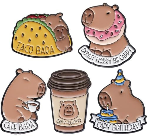 Capybara-anstecknadel, 5 Stück, Niedliche Kaffee-capybara-brosche, Cartoon-tier-abzeichen, Anstecknadeln, Capybara-buchstaben, Anstecknadeln Für Kleidung