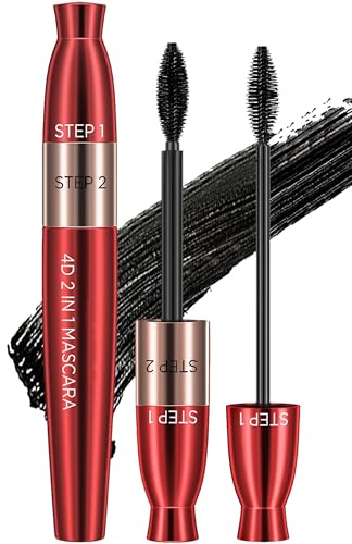 Jeffbaubl 4D Seidenfaser-Wimperntusche, 4D Silk Fiber Mascara, Schwarz | 2-in-1 Wasserfeste Mascara, Lang Anhaltende Länge and Volumen, Verwischsicheres Augen-Make-up für Frauen
