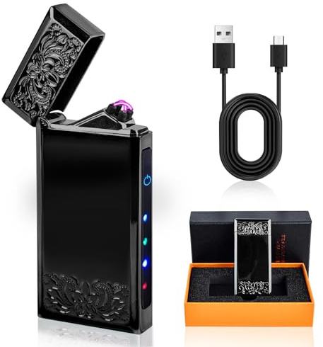 Vegena USB Elektronisches Feuerzeug - Lichtbogen, Flammenloses, Aufladbares Touchscreen Elektro-Feuerzeug, Winddicht, Dual ARC, Geschenkidee (Schwarz)