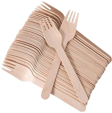 Tezraftaar® 100 x Disposable Wooden Forks Birchwood Biodegradable Compostable Cutlery Set for Christmas Birthday BBQ Parties Catering Supply