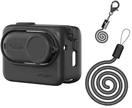 Silicone Cover Case for Insta360 GO 3S, Protective Sleeve with Lens Cap GO3S Sports Camera Protection 4-in-1 Set Silicone case/Lost-proof Strap/Neck Strap/Lens Cap (Black)