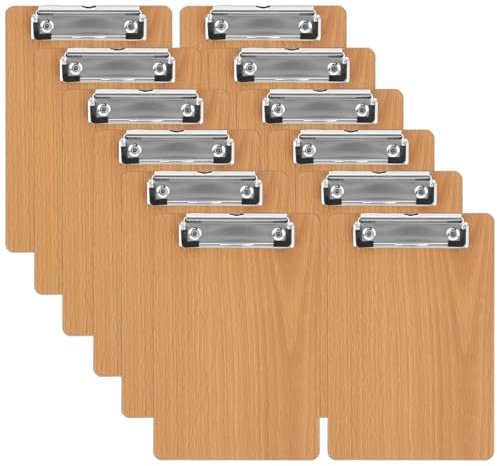 LOPYXBR 12 Stück Klemmbrett A5 Holz, 215x146x3MM Klemmbretter A5 Holz mit Metalklemme und Aufhängeose, A5 Clipboard für Büro, Restaurant, Schule