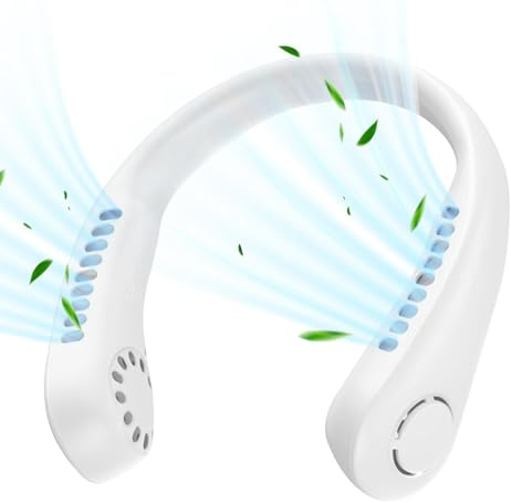 Ventilateur de cou portable – Ventilateur de cou à suspendre, ventilateur sans pales rechargeable par USB | Ventilateur de cou personnel à 3 vitesses, cintres en silicone souple, ventilateur portable