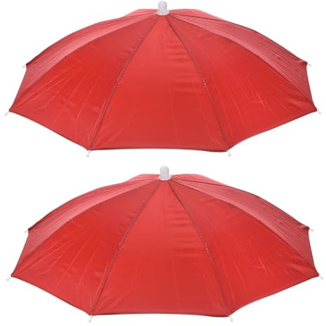 YOKIVE 2 Pack Umbrella Hat, Folded Sun Rain Caps Hand Free Fish Umbrella Hats Great for Hiking, Fishing, Camping, Sports (Red, 20-Inch)