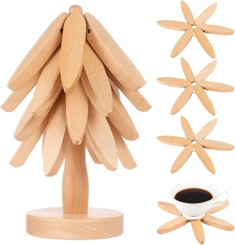 Dessous De Plat De Cuisine en Bois, Dessous De Plat Pliable en Forme d'arbre pour Casseroles Et Poêles Chaudes Bouilloires Théière Marmites, Décoration pour Maison Noël (C 4 étages)