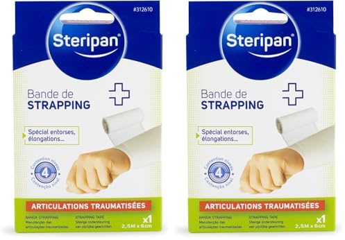 Steripan - Bande de Strapping - Spécial Entorses et Élongation - Contention Niveau 4 - Articulations Traumatisées - x1 2,5mx6cm (Lot de 2)