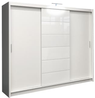 AGMAT-FURNITURE Schwebetürenschrank Malibu, 3 Türen Kleiderschrank mit Glas, Moderne Garderobe, Schrank in Größe: 250 x 215 x 61 cm