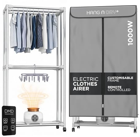 DMD Collective - 2-Tier Electric Clothes Dryer Indoor, Heated Clothes Airer | 180-Minute Timer, Auto Power-Off, Remote Control and Pegs Included, Energy-Efficient Drying, 15kg Capacity