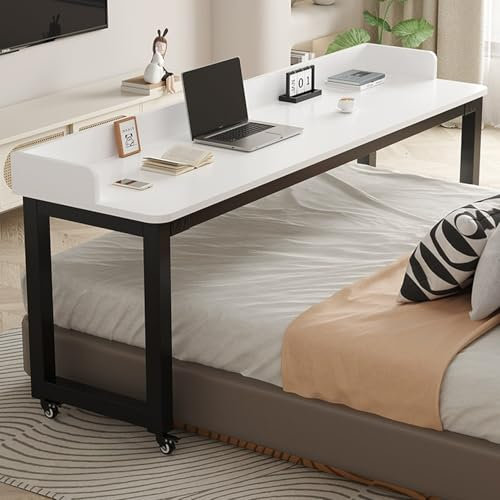 ÜBer-Betttisch auf Rollen - Breite ÜBerbetttisch Holz mit Rollen, Mobiler Schreibtisch Pflegetisch Laptoptisch Bettbeistelltisch, 170 cm ÜBerbetttisch für Schlafzimmer, Krankenhaus(Weiß,170x50x80 cm)