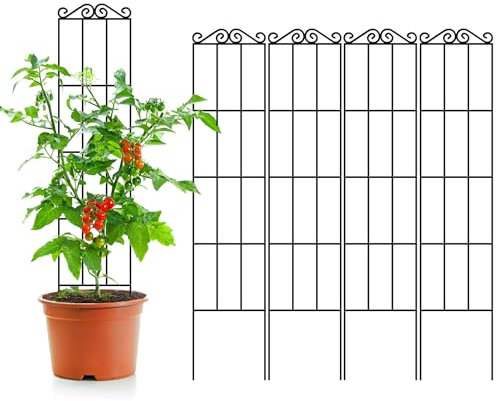 ARIFARO Enrejado de jardín de metal de 147 cm para plantas trepadoras, paquete de 4, enrejado resistente para plantas en maceta, enredaderas trepadoras, color negro