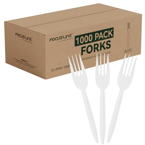 FOCUSLINE 1000 Count White Plastic Forks, Disposable Forks Bulk, Heat Resistant Plastic Silverware for Take out Restaurants, Family Gatherings, Outdoor Activities