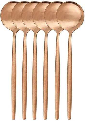 QZLNONTK Juego de cucharas for Servir de Acero Inoxidable Dorado de 6 Piezas | Cubiertos de vajilla Elegantes for el hogar y la Cocina | Cubiertos duraderos for café y té(Rose)