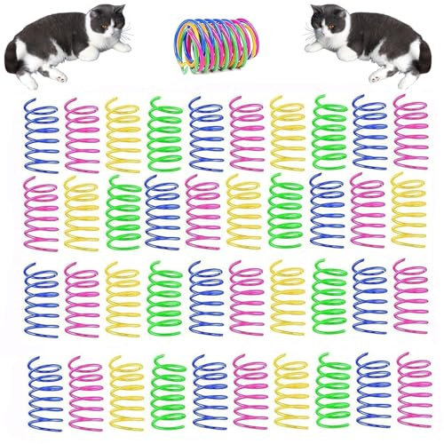 40 Stück Sprungfeder Spielzeug,Katzenspielzeug set,Spirale,Katzen Kitten Spiralen Bunt Cat Kunststoff Toys,Federn,Bunte Plastik Neuheit Haustiere,für Katze Kätzchen,Buntes Hauskatzen Interaktives
