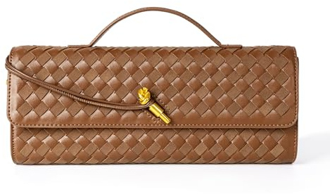 Joryin Woven Purse For Women Evening Clutch Woven Leather Handbags Crossbody Bag Suede Purse Formal Evening Bag, Chestnut