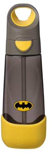 b.box Batman 20oz Tritan Kids Water Bottle - Kids Water Bottle w/Straw for School, Sports, Daycare - Leakproof - Ergonomic Triangle Grip - Dishwasher Safe, BPA Free, PFAS Free