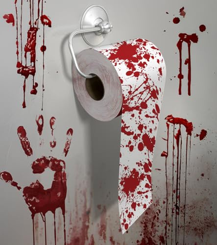 FIESTAS GUIRCA | Scherzartikel Blutiger Tatort Klopapier (30m) zweilagig - Gruseliges Toilettenpapier - Witziges Geschenk oder Halloween Deko für Killer Partys