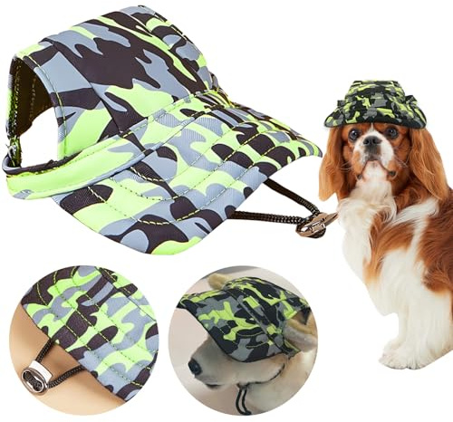 Shyllin Hunde Baseballmütze,Verstellbar Hundecap mit Ohrlöchern,Haustier-Outdoor-Kappen,Atmungsaktiv Sonnenhüte für kleine, mittlere und große Hunde (Grün, XL)