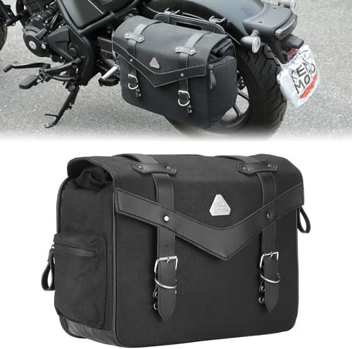 KEMIMOTO Motorrad Hecktasche Wasserdicht, Motorrad Tasche Ölgewachstes Canvas Leder, Universal Einzelseitige Tasche, Satteltasche Kompatibel mit Softail Dyna Sportster Cruiser (15L)
