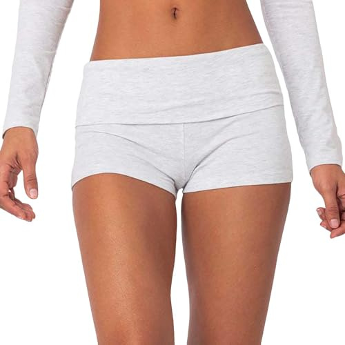 Generisch Damen Shorts Baumwoll Bequeme Sportshorts Niedrige Taille Stretch Kurz Hose Lounge Yoga-Shorts Schlafhose Pyjamahose Graue Jogginghose Sweatshorts Mini Hotpants Laufshorts Sommer