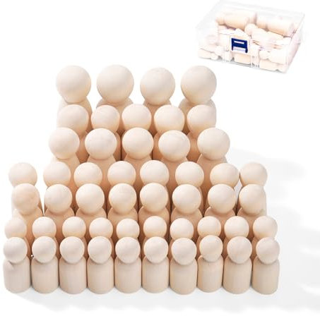 Nicphyn 50 Pezzi Miniature da Dipingere, Statuette da Gioco in Legno, Figure in Legno da Dipingere, Persone Fai da Te, Bambole in Grezzo per Lavori DIY Creazioni Artistiche e Painted