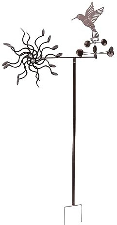 Moulin à Vent Décoratif en Fer, Sculpture de Jardin avec Colibris, Ornement Rotatif Métallique pour Extérieur, Patio et Cour, 389g
