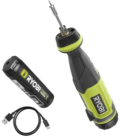 Ryobi - Fer à souder 4V USB Lithium - 480° - Livré avec du fil à souder et un capuchon de sécurité, câble USB-C + batterie 3Ah (Powerbank - recharge les téléphones)