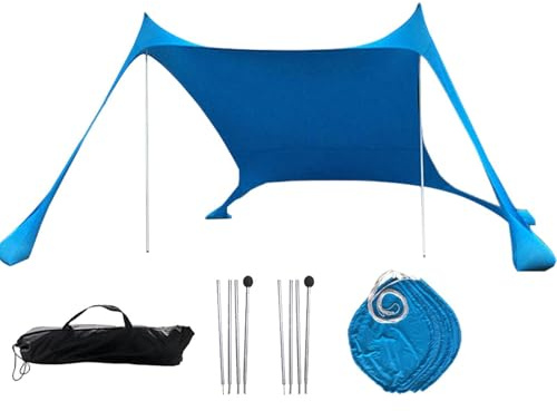 Rifugi Spiaggia Tenda Da Spiaggia Protegge Sole Beach Rifugio Tenda Protezione UV UPF50+ Ombrellone Beach Pieghevole Compatto per Viaggi Tenda Pop-up per Picnic Campeggio