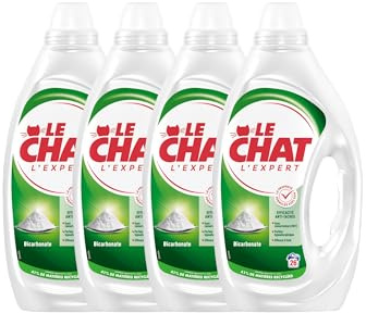 Le Chat, Lessive liquide, l'Expert Bicarbonate, la proprete formulee avec soin, efficacite anti-taches, sans conservateurs (MIT), Parfum Hypoallergenique, efficace a froid, 4x26 lavages