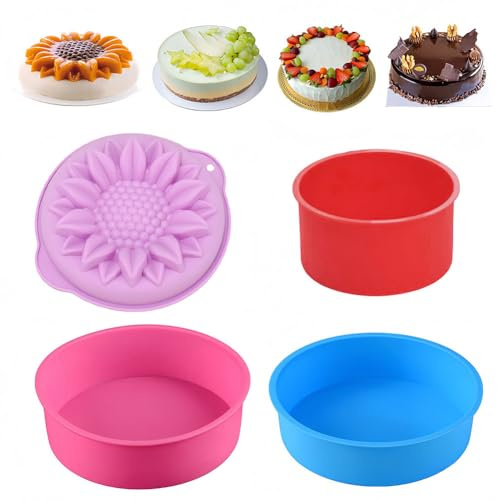 Molde redondo de silicona para hornear y pastel con estampado de girasol, molde de silicona antiadherente redondo reutilizable para tartas de silicona para pastel de capas 4/6/8 pulgadas multicolor