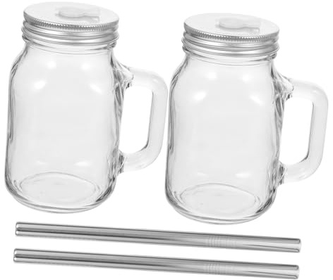 Gatuida Vasos Con Pajita y Tapa, Botellas De Vidrio De 650ml, Set De 2, Material Transparente, Diseño Con Fondo Plano, Aptos Para Bebidas Como Jugo, Leche y Té, Adecuado Para Uso Diario y Reuniones