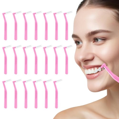 ZORVYN 20 unidades Cepillos Interdentales en Forma de L Cepillos para Espacios Interdentales Portátiles con Mango Antideslizante para Limpieza Dental y Cuidado Bucal (0,6 mm) (Amarillo)
