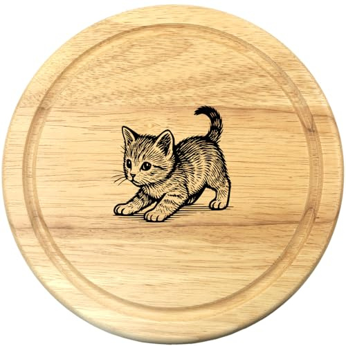 Cathcart Elliot Personalised Cat Themed cheeseboard Gift Set for cat and Cheese Lovers 19cm Diameter