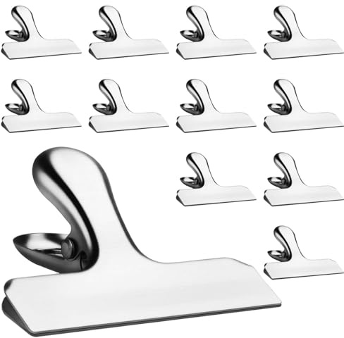 12 Pcs Food Clips,3 Inch Stainless Steel Bag Clips for Food Storage, Metal Clips for Freezer Bags, Photo,Snacks, Bread, Office Documents