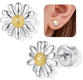 Adramata Ohrstecker Silber 925 Hypoallergen Ohrringe Mädchen Kinder Damen | Flatback Ohrringe Silber 925,Klein Schmetterling Blumen Herz Ohrstecker Gold Ohrringe Stecker für Kinder Mädchen