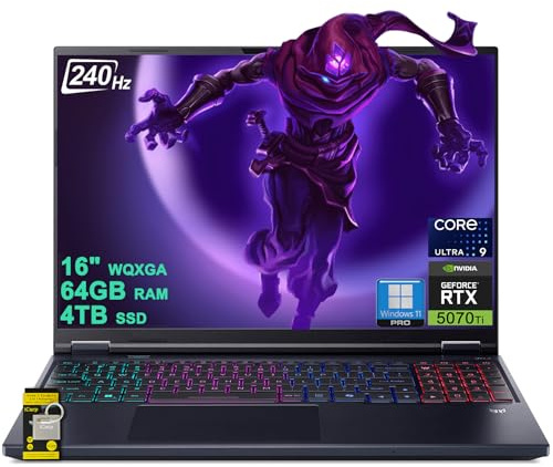 Acer Predator Helios Neo 16S AI Gaming Laptop 16 2560x1600 OLED 240Hz (100% DCI-P3) Intel 24-core Ultra 9 275HX 64GB DDR5 4TB SSD GeForce RTX 5070 Ti GDDR7 DLSS4 (Up to 992 AI Tops) Win11Pro ICP Hub