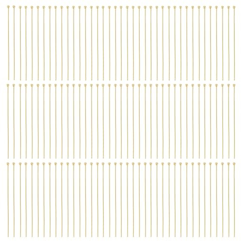 PLIGREAT 300 Stück 14K Gold Filled Kugelkopfnadeln 50mm Goldmessing Kopfstifte Für Die Schmuckherstellung (DIY Ohrringe Halsketten Armbänder)