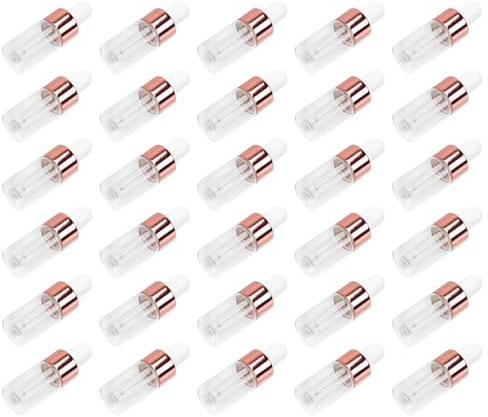 JOINPAYA 50pcs 5ml Rose Gold Essential Oil Dropper Bottles Glass Vials with Caps for Perfumes and Lab Chemicals Refillable Sample Bottles for Aromatherapy and Travel