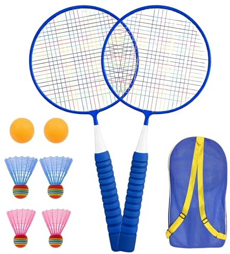 Xerteam Federball Set Kinder, Badminton Set Kinder, Badminton Schläger Kinder, Kinder Tennisschläger Set mit Tasche, 2 Schläger, 4 Federbälle 2 Bälle, Federball Kinder Outdoor Indoor ab 3 Jahren