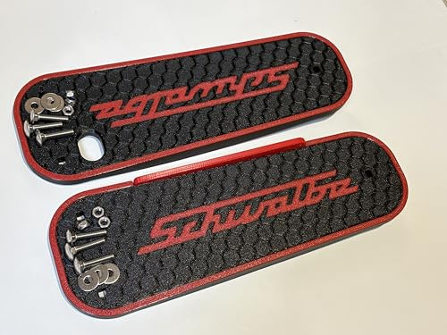 Trittbrett Set für Simson Schwalbe KR51 aus Kohlefaserkunststoff, 3D-gedruckt, witterungsbeständig, extrem stabil, mit Edelstahl Schrauben, Scheiben und Muttern, Aufschrift Schwalbe (rot)