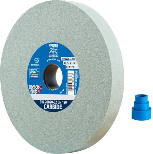 PFERD Schleifbockscheibe CARBIDE, 200x20x32mm, SiC 120, 39008439 – Weiche, aggressive Schleifscheibe für harte Materialien, z. B. Hartmetall, mit Reduzierhülsen (25/20/16mm)