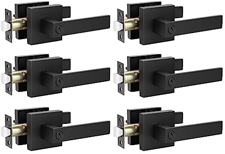 KNOBWELL 6 Pack Door Handles Black, Privacy Door Lever Bed and Bath Leverset Lockset, Left or Right Handing, Matte Black Finish 2.07 lb One Lever