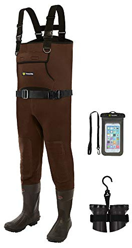 TIDEWE Neoprene Waders, Cleated Bootfoot Men Chest Waders, Waterproof Durable Fishing & Hunting Waders Neoprene Brown Size 13