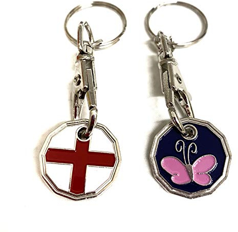 UK Phoenix Trolley Token New £1 Coin Shape 12 Sided Shopping Cart Key Ring Release Shop Locker Keychain (England & Butterfly)